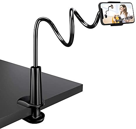 Zoeley Handy Halter, Handy Halterung Schwanenhals Flexible Arm Ständer Bett für iPhone 12 Mini 12 Pro Max 11 Pro XS Max XR X 8 7 6S Plus,Samsung S10 S9 S8 S7,4-6,5''Smartphone (Schwarz)