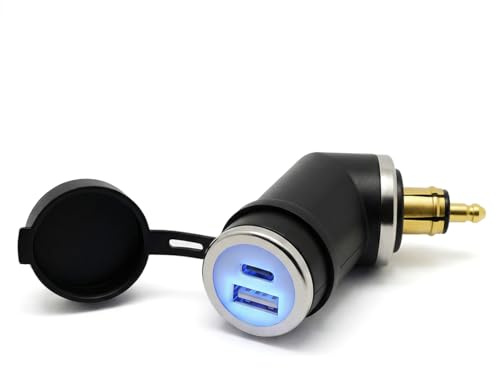 Cliff Top 36W PD USB-C und QC 3.0 Motorrad DIN USB-Ladegerät, kompatibel mit BMW-, Triumph-, Ducati-Motorrädern (kurzer Winkel)