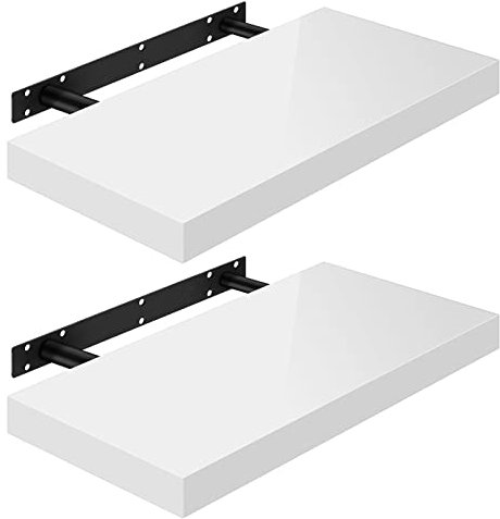 WOLTU Mensola da Muro, Set di 2, Scaffale Sospeso da Parete Libreria Piccola per Soggiorno Cameretta Porta CD DVD, Pannello MDF 30x22,9x3,8cm, Bianco, RG9489ws-2