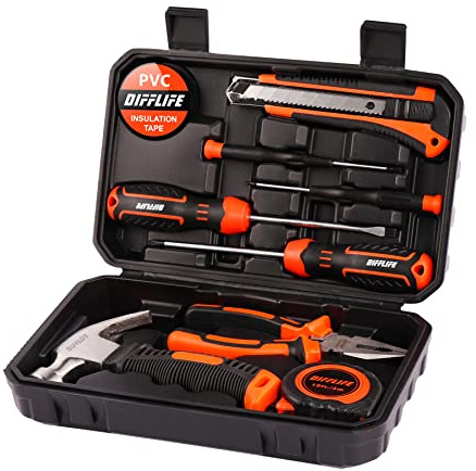 DIFFLIFE Set di attrezzi per la casa, 14 pezzi Generale Casa/Riparazione Auto Tool Set con martello, pinze, set di cacciaviti e cassetta degli attrezzi - Perfetto per proprietari di case, fai da te
