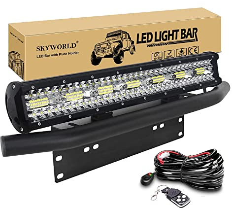 SKYWORLD LED Arbeitsscheinwerfer Bar, 51cm 420W Zusatzscheinwerfer LED Scheinwerfe, kennzeichenhalter nummernschildhalter mit 12V Blitz kabelbaum kit für Auto SUV ATV UTV LKW 4x4 Nebelscheinwerfer | Spot Flutlicht Led Lichtbalken Kennzeichenhalter, 12V Fernbedienung Kabelbaum für Auto Offroad SUV ATV UTV 4x4 LKW 6000K Weiß