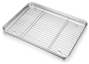 Joyfair Teglia da forno con griglia di raffreddamento, in acciaio inox, piccola teglia da forno e griglia rettangolare per cuocere, arrostire, raffreddare, lavabile in lavastoviglie, 23 x 17 x 2,5