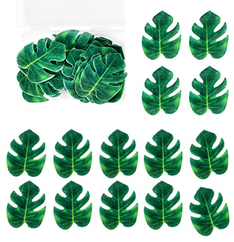 Colexy 48 pièces Feuille de Tortue Cupcake Toppers Comestible Feuille de Palmier Tropical Gâteau Décorations Feuilles Tropicales Deco Cupcake Fête pour Mariage d'anniversaire Hawaiian Jungle