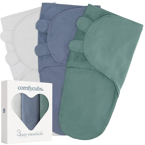 Comfy Cubs Coperta per neonati, coperta fasciante 0-3 mesi, essenziale per neonati, sacco nanna avvolgente, 100% cotone traspirante, per bambino, ragazza, regolabile, confezione da 3 (pietra, blu | Fascia per neonati in 100% cotone per neonati da 0 a 3 mesi, regolabile, traspirante e resistente, sacco nanna per neonati