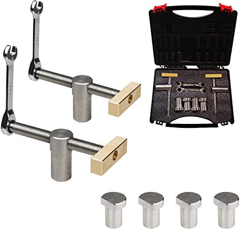 Werkbank Klemme, 2pcs Bankhaken 20mm Schraubenschlüssel-Hundeklemmen-Holzbearbeitungswerkzeug mit 4 Bench Dogs- DIY-Positionierung Niederhalter 20mm