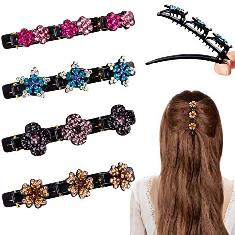 Kiiwah 4 Stück Kolibri-Haarspange mit Kristallblume, Glitzer Strass-Entenschnabel Haarschmuck Vierblättriges Doppelschicht Haarspangen für Frauen Mädchen