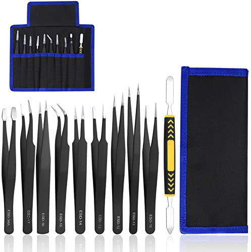 XxinXrong10 Stk Präzisions ESD Pinzetten Set, Antistatisches Edelstahl Pinzetten, Modellbau Feinmechaniker Pinzette Werkzeug für Elektronik, Handwerk, Schmuck, Löten, Reparatur, Labor