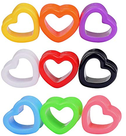 Longbeauty 9 Paare/18 Pcs Herz Form Acryl Ohr Tunnel Sattel Stecker Set Mixed Farbe Stretcher Expander Ohr Gauge 6G-7/8 inch, 4G (5mm)