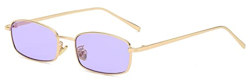Ggpyyon Vintage Rechteckig Sonnenbrille Damen Herren Retro Schmale Brill | Metallrahmen,Klassisch,Rechteckigen,Sonnen brillen,UV400-Schutz