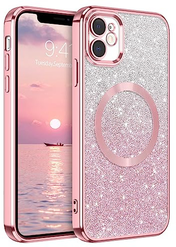 DUEDUE für iPhone 11 Hülle Glitzer 6.1'', iPhone 11 Handyhülle Glitzer Magnetische Stoßfeste Schutzhülle Soft TPU für iPhone 11 Hülle Magnetische 6.1 Rosa