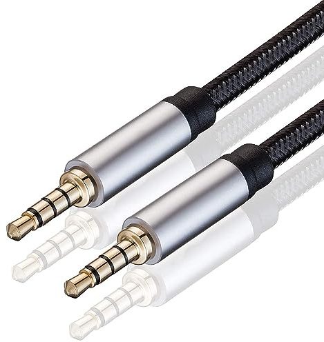 CABLEPELADO Cavo prolunga jack 3,5 mm TRRS 4 pin, maschio a maschio, compatibile con Auxiliar per Auto, Caschi, PS5, Xbox, lettore DVD, altoparlante, PC, TV, nylon intrecciato, 2 metri
