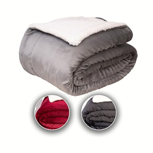 Komfortec Kuscheldecke 220x240 cm, Oeko-TEX Zertifizierte Flauschig Fleecedecke, warm Sherpa Sofaüberwurf, Dick Sofadecke, Grau