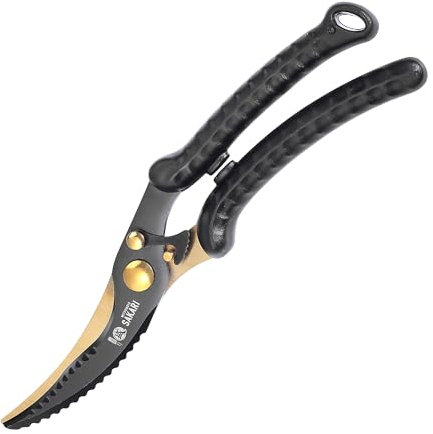 MITSUMOTO SAKARI Heavy Duty Black Gold Kitchen Scissors, Japanese Kitchen Shears, 10 inch Professional Alloy Steel Poultry Shears for Cutting Chicken, Meat and Bones