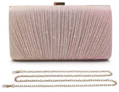 Pahajim Damen Clutch Glitzer Tasche Abendtasche Damen Elegante Kleine Handtasche Brauttasche Umhängetasche für Hochzeit Party Date (Roségold)