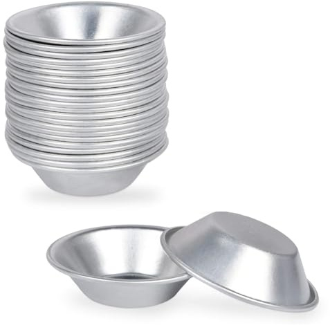 KEALBAUS Paquet de 25 Moules à Aux Œufs, Coquetier à, Base de Aux Œufs, Rond Réutilisable Antiadhésif (Aluminium), Facile à Utiliser, Argent
