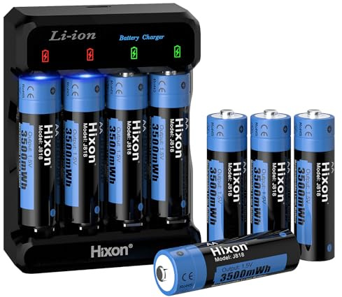 Hixon AA Rechargeable Lithium Batteries with Battery Charger, 8 Pack 1.5V 3500mWh AA Rechargeable Lithium-ion Battery for Household and office equipment, etc