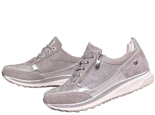 ortopediska sneakers med dragkedja, lediga sneakers med plantar valvstöd för kvinnor, bekväma slip-on tennisskor, Beige färg, 41 EU