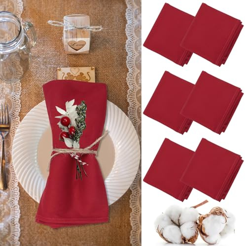 Gohytal Bomullsservetter 46 × 46 cm, 6-pack röda tygservetter 100 % bomull servetter högkvalitativa vinröd servetter för födelsedag bröllop bar kaféer hote nattvardsgång fester juldag