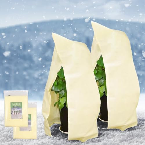 RAFIYU Cappuccio Protezione Piante Inverno, 2 Pezzi Copertura Piante Inverno, 80x100 cm Telo Piante Antigelo Riutilizzabile, Tessuto Non Tessuto per Piante con Coulisse e Cerniera