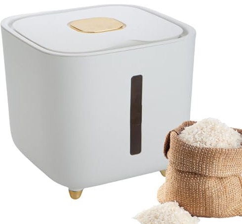 Contenedor de arroz – Dispensador de cereales de 10 kg recipientes herméticos de almacenamiento de alimentos | Alta capacidad con tapa, cubo de arroz grande resistente a la humedad para nueces,