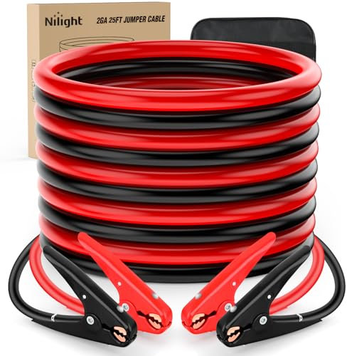 Nilight Jumper Cables for Car Battery 2 Gauge 25 FT Booster Cable Heavy Duty 800 A CCA with Carrying Bag Jump Start Emergency Kit Pickup Truck RV Vans SUV