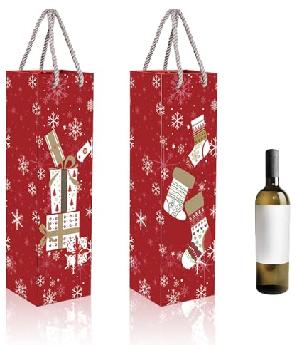 POPOYU 12 Pcs Wein Geschenktasche für Weihnachten, Weinflaschenbeutel aus Kraftpapier, Flaschentüten Geschenktüten mit Griff, Kraft Wein Organizer für Hochzeit, Geburtstag Party 2DarkRedolor