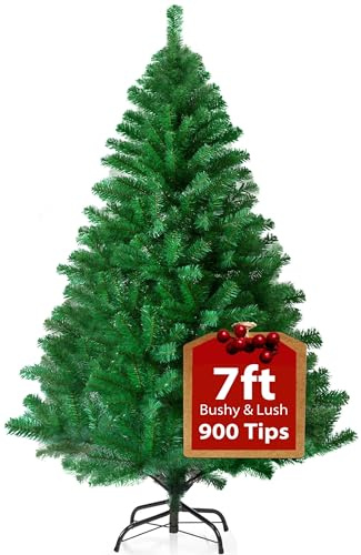 KLASS 7ft Christmas Tree 900 Tips Lush Xmas Tree Premium PVC Realistic Artificial Christmas Tree With Metal Stand, Green Christmas Trees in 4ft, 5ft, 6ft & 7 ft Sizes Ideal Christmas Decoration