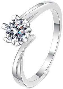 BCughia Diamantring Damen 14 Karat, Weißgold Solitär Ring mit Rund Labor Diamant 0.3ct Trauringe Ringe Größe 60 (19.1)