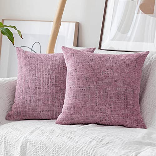 Home Brilliant Pack of 2 Blush Pink Pillow Covers for Girls Room, Washable & Breathable Chenille Cushion Covers Wedding Decor, 45x45, Lavender Pink