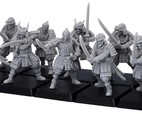 Forged Terrain 30mm Scale Japanese Samurai (Heroic 28mm / 32mm Compatible) – Set of 12 Resin Miniatures for Sengoku Jidai Wargaming & TTRPG