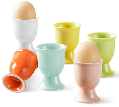 WoRuyKot 6 Stück Eierbecher Porzellan Bunt, Frühstücksei Halter für alle Eigrößen, für Hart und Weichgekochten Eiern, Ostergeschenke Eierständer