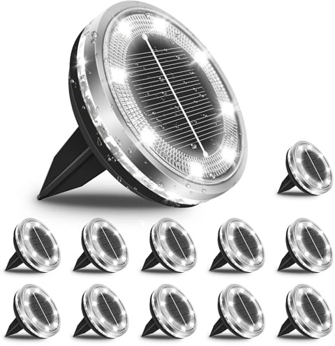 Bowfar Solcellslampor för utomhusbruk, IP65-12 LED-lampor, vattentät trädgårdsbelysning, med solpanel, kallt vit, solcellslampor för trädgård, gräsmatta, trottoar, uteplats, uppfart, 12 stycken