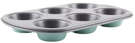 The Great British Bake Off Muffin Tray, Yorkshire Pudding Tin for Baking, 6 Cup Jumbo Cupcake Tin, 3cm Deep, Official GBBO Logo, Non Stick Coated Carbon Steel, Duck Egg Blue, 29cm x 18cm x 3cm