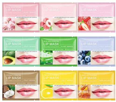 Set di 9 maschere idratanti per labbra con cristalli di collagene, idratanti e nutrienti, per rimuovere la pelle morta