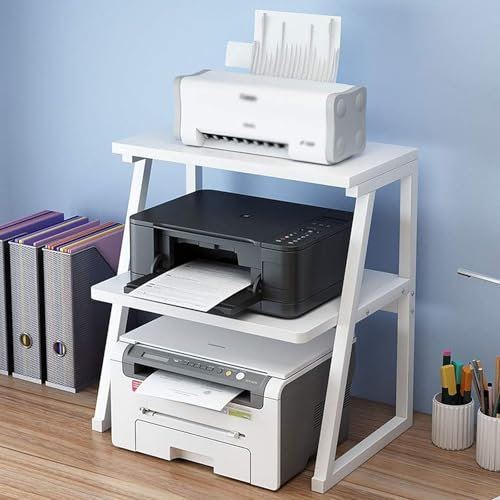 Desktop-Drucker Stand, 3-Tier große Größe hohe Kapazität Lagerung Regale Mehrzweck-Tisch-Büro-Organisation und Lagerung, kleine Drucker-Tisch-Tisch-Organisator für Kopierer Faxgerät Datei Scanner(Whit
