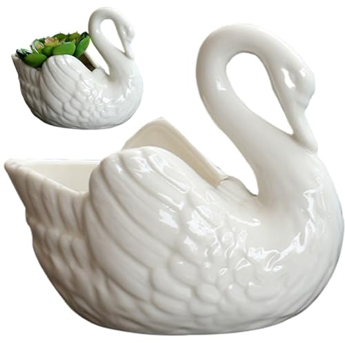 Muzrunq Planteur de Cygne, Pot de Fleur en céramique Blanc Mignon Plante succulente en Forme Cygne, Pots en céramique Simples pour Plantes, Pot Fleur décoratif pour la Maison, Bureau