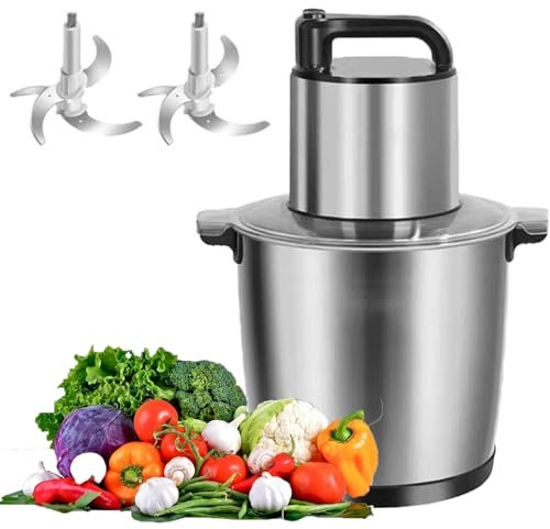 PPLDABNK Hachoir à Viande et Hachoir Professionnel 1500 W - Mixeur électrique Grande capacité 15 L avec Bol en Acier Inoxydable - Hachage Rapide en 8 Secondes pour Viande et légumes,2 Knives