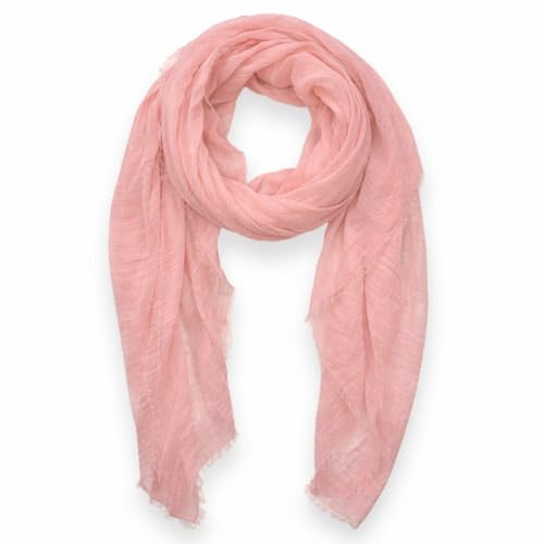 Ziona Sciarpa leggera da donna in viscosa, stropicciata con frange, stola sottile per primavera, estate e autunno (180 x 90 cm), Rosa, XXL