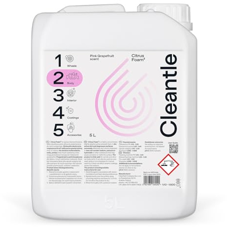 Cleantle Citrus Foam 5l Aktivschaum Konzentrat pH neutraler Vorreiniger für die Autowäsche Sicher für Wachse & Keramikbeschichtungen Hohe Reinigungskraft & Ergiebigkeit Pink Grapefruit Duft