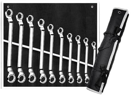 Jeu De Clés Plates Mixte - Caisse À Outils Complète En Coffret Douille De, Jeu De 10 Clés À Cliquet Métriques En Boîte | Acier Chrome Vanadium Avec Déverrouillage Outillage Mécanique Pour Réparation