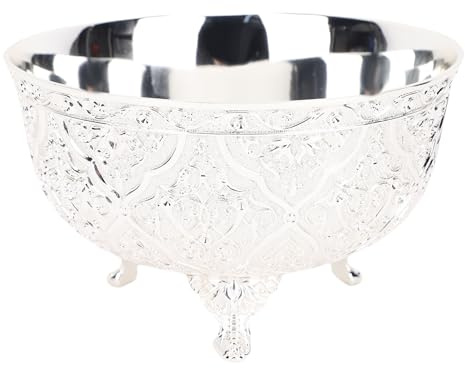 Asixxsix Ensaladera de aleación de zinc plateada, moderna y elegante, bandeja decorativa para servir ensaladas, frutas, pan y pasta, ideal para mesas de centro y de comedor