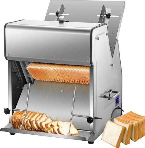 Trancheuse à pain commerciale, 370 W automatique avec lames de 12 mm, longueur réglable de 110 à 390 mm, idéale pour toast, jambon, gâteau de riz
