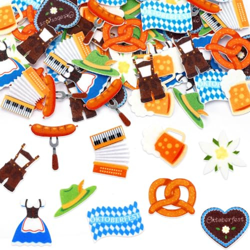 MARFOREVER Streudeko Oktoberfest, 60 Stück Oktoberfest Filz Konfetti Oktoberfest Deko Tischdeko Bayern Lebkuchenherzen Edelweiss Brezeln Bier Flagge für Bierfes Oktoberfest Deko