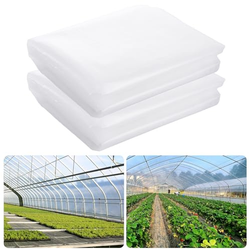 AKOLAFE 2Pcs Plastic Sheeting Heavy Duty Plastic Sheet 3M x 4M Waterproof Thick Clear Plastic Sheets for Gardening Insulation Building Rubble Protection, 1.3KG per Sheets
