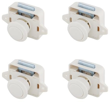 LIKERAINY Pestillos de Cajón Cerraduras de Botón Cerradura de Puerta de Armario para Autocaravana RV Caravana Barco Yate Blanco 4 Piezas