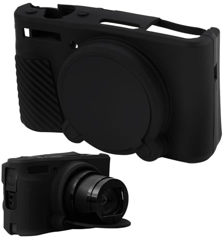 Silikon-Kamerahülle kompatibel mit Canon Powershot SX740 HS und SX730 HS - weich, Kratzfest, mit abnehmbarem Objektivdeckel - Rundumschutz (schwarz)