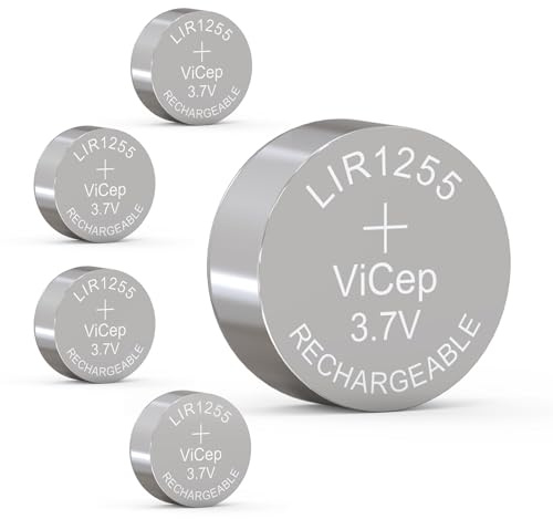 ViCep Paquete de 5 Pila Recargables LIR1255 LIR1254 CP1254 de 3,7V 60mAh | tipo botón de iones de litio de alta potencia para auriculares WF-1000XM3
