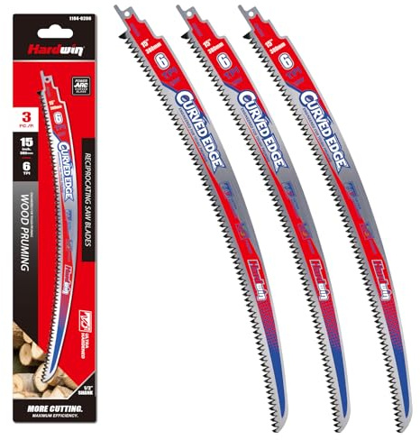 HARDWIN 15-Inch Arc Edge Pruning Reciprocating Saw Blades, 6TPI Japanese Teeth for Fast Wood Cutting & Tree Trimming, Heavy-Duty Cr-V Steel Sawzall Blades, 3-Pack