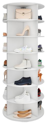 Toemics 7 Tier Drehbarer Schuhregal 360° drehbares Display weißer Lazy Susan-Organizer Spining Shoe Rack Tower, Karussell für Hüte und Handtaschen, inkl. 4 doppellagigen Schuhregalen (7 Tier)