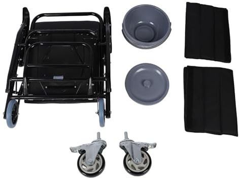 Sedia toilette con ruote Sedia a rotelle toilette pieghevole con cuscino addensato e secchio per anziani e persone con mobilità limitata Acciaio Pelle PU Legno composito Plastica
